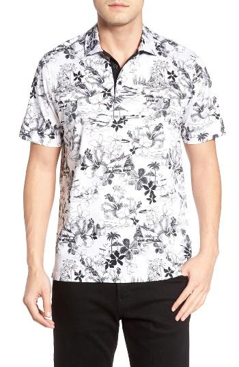 Men's Bugatchi Print Jersey Polo - White