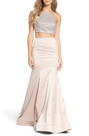 Women's La Femme Beaded Two-piece Mermaid Gown