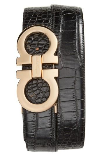 Men's Salvatore Ferragamo Gancini Leather Belt - Black