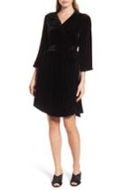 Women's Eileen Fisher Velvet Wrap Dress, Size - Black