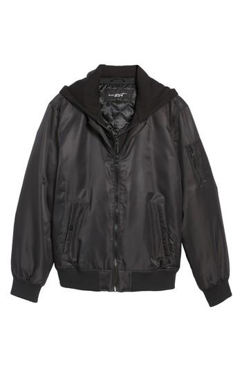 Men's Black Rivet Water Resistant Hooded Satin Flight Jacket