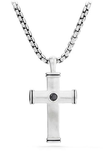 Men's David Yurman Streamline Cross Tag With Black Diamonds