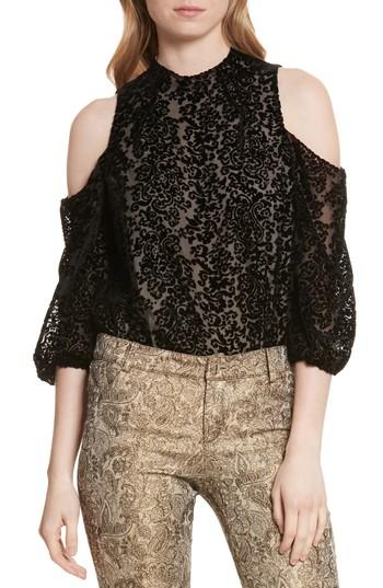 Women's Alice + Olivia Hallie Cold Shoulder Velvet Burnout Top