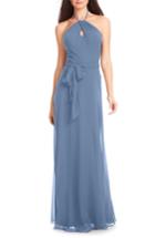Women's #levkoff Chiffon Tie Waist Halter Gown W (similar To 16w) - Blue