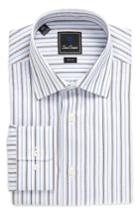 Men's David Donahue Trim Fit Stripe Dress Shirt .5 32/33 - White