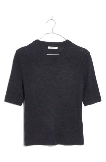 Women's Madewell 'slim Jim' Rib Knit Merino Wool Sweater, Size - Grey