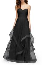 Women's Watters 'florian' Strapless Horsehair Ruffle Tulle A-line Gown - Black