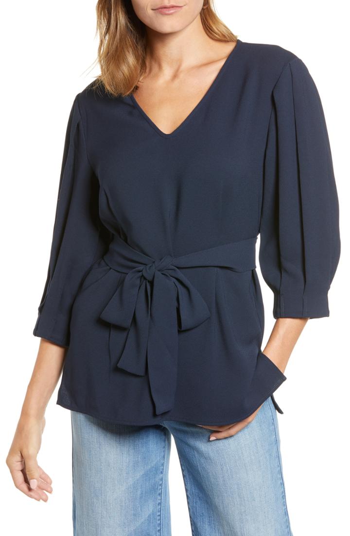 Petite Women's Halogen Tie-waist Top, Size P - Blue