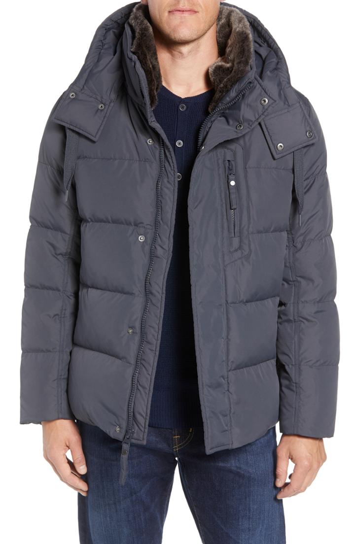 Men's Marc New York Baltic Faux Fur Trim Down & Feather Fill Parka, Size - Grey