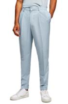 Men's Topman Slim Fit Cropped Pleated Trousers X 32 - Blue