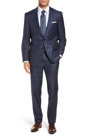 Men's Boss Harvers/glover Trim Fit Windowpane Wool & Silk Suit