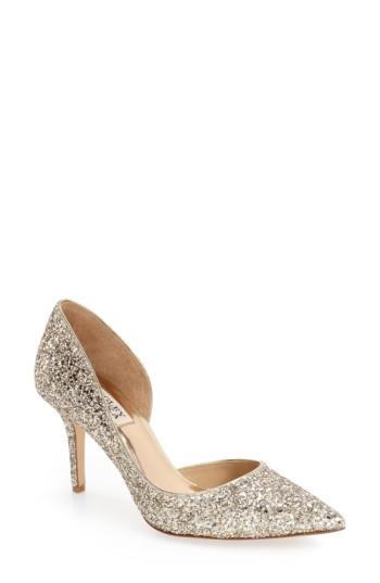 Women's Badgley Mischka 'daisy' Embellished Pointy Toe Pump .5 M - Metallic