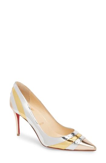 Women's Christian Louboutin Eklectica Mirror Pointy Toe Pump Us / 37eu - Metallic