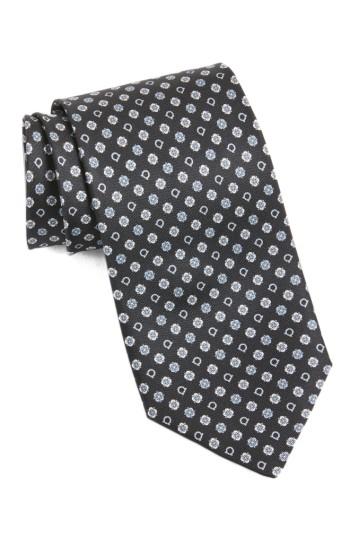 Men's Salvatore Ferragamo Gancini Medallion Silk Tie, Size - Black