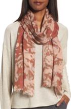 Women's Eileen Fisher Print Silk & Wool Scarf, Size - Orange