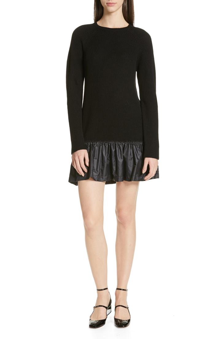 Women's Red Valentino Ruffle Hem Drop Waist Wool Dress, Size - Black