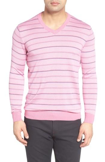 Men's Bugatchi Stripe Silk Blend Sweater - Purple