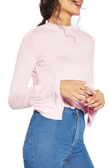 Women's Topshop Ruffle Neck Trumpet Top Us (fits Like 0) - Pink
