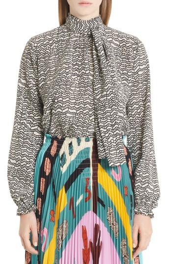 Women's Valentino Graphic Print Silk Crepe De Chine Blouse