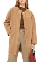 Women's Topshop Borg Collarless Coat - Beige