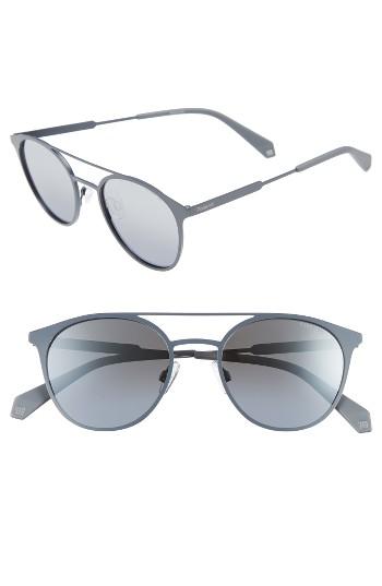 Women's Polaroid 51mm Polarized Round Stainless Steel Sunglasses - Grey