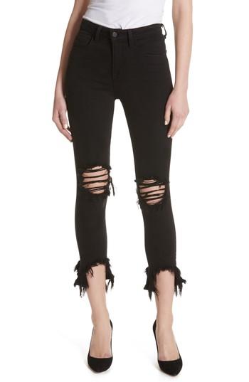 Women's L'agence Highline High Waist Fray Hem Skinny Jeans - Black