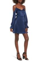 Women's Satin Cold Shoulder Dress - Blue