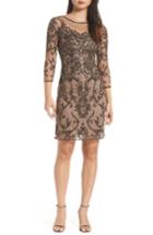 Petite Women's Pisarro Nights Embellished Mesh Sheath Dress P - Beige