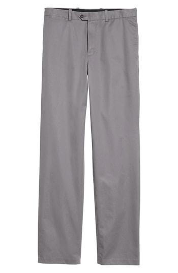 Men's Nordstrom Men's Shop Smartcare(tm) Classic Supima Cotton Flat Front Trousers X 32 - Grey (online Only)