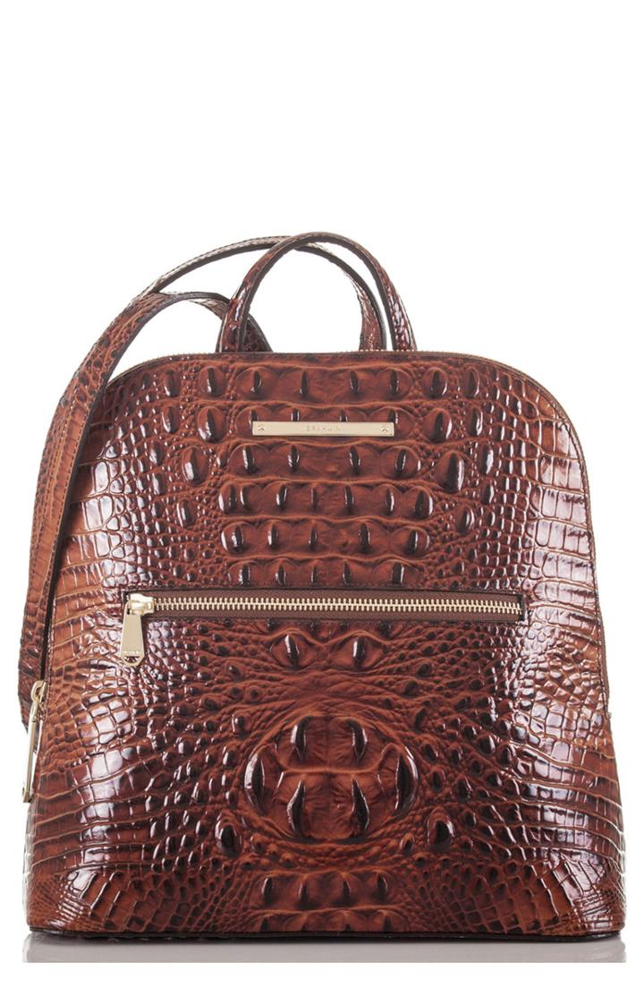 Brahmin Felicity Croc Embossed Leather Backpack - Blue/green