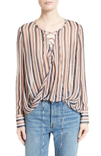 Women's Derek Lam 10 Crosby Stripe Silk Lace-up Top