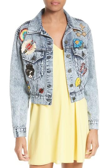 Women's Alice + Olivia Chloe Embellished Denim Jacket - Blue
