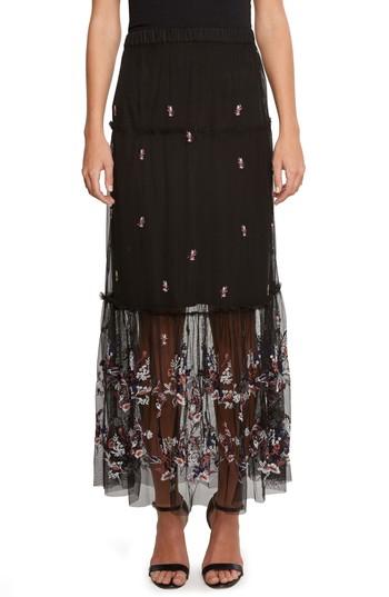 Women's Willow & Clay Embroidered Midi Skirt - Black