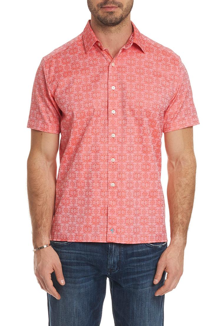 Men's Robert Graham Cullen Squared Regular Fit Short Sleeve Sport Shirt, Size - Coral