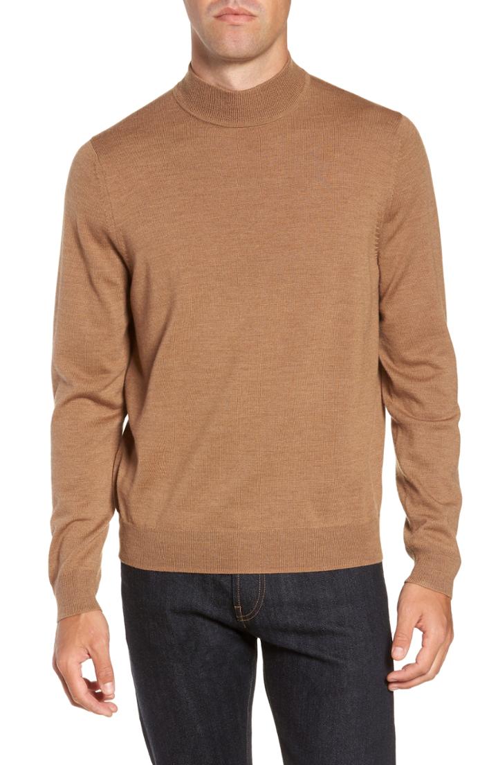 Men's Nordstrom Men's Shop Mock Neck Merino Wool Sweater, Size - Brown