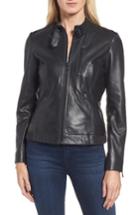 Petite Women's Bernardo Jetta Knit Detail Leather Scuba Jacket P - Black