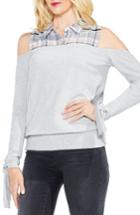 Women's Two By Vince Camuto Cold Shoulder Mix Media Top - Grey