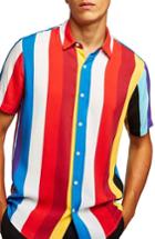 Men's Topman Bright Stripe Short Sleeve Shirt - Green