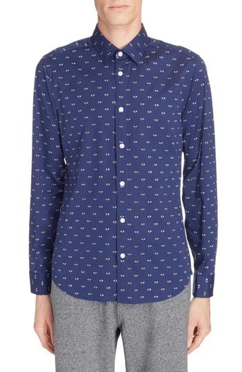 Men's Kenzo Allover Eye Print Woven Shirt Eu - Blue