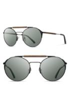 Men's Shwood Bandon 52mm Round Sunglasses - Black/ Walnut/ G15