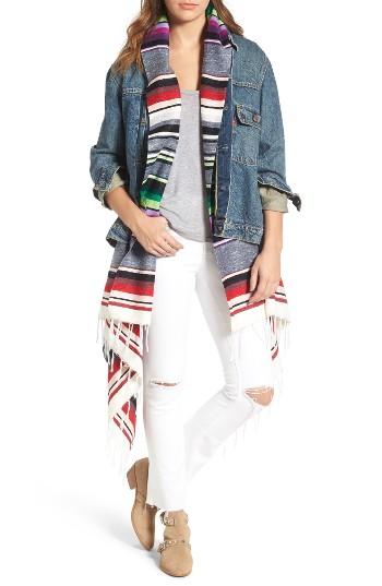 Women's Standard Form Denim & Stripe Poncho