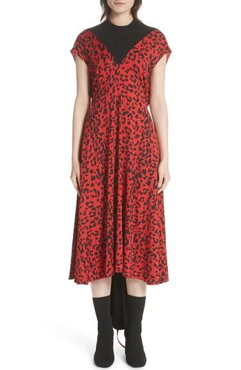 Women's Vetements Paneled Leopard Print Stretch Jersey Midi Dress - Red