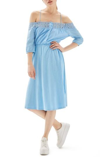 Women's Topshop Crochet Off The Shoulder Sundress Us (fits Like 0) - Blue