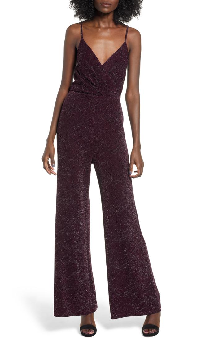 Women's Row A Metallic Wrap Jumpsuit - Purple