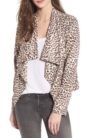 Women's Bb Dakota Aleah Leopard Print Faux Suede Drape Front Jacket - Beige