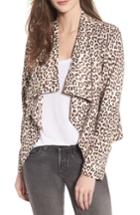 Women's Bb Dakota Aleah Leopard Print Faux Suede Drape Front Jacket - Beige