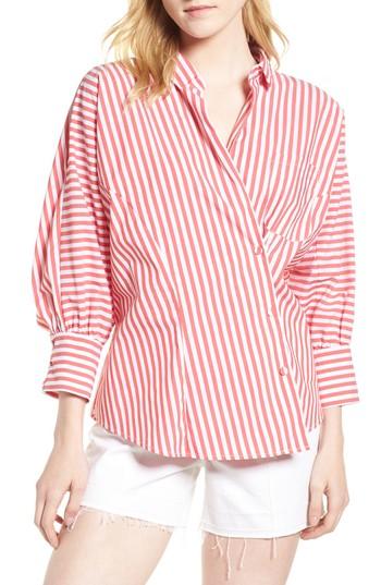 Women's Habitual Asymmetrical Stripe Blouse - Red