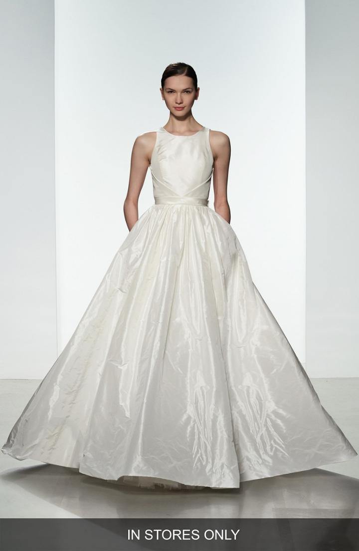 Women's Nouvelle Amsale Troy Open Back Silk Taffeta Ballgown, Size In Store Only - Ivory