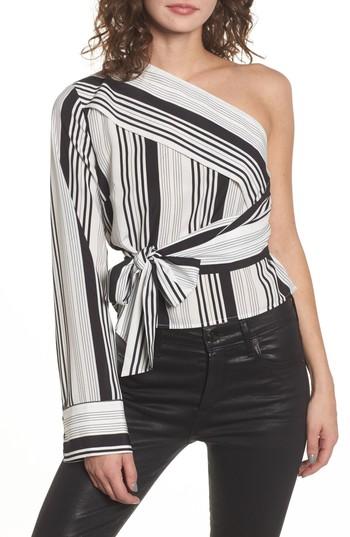 Women's One-shoulder Tie Waist Shirt - Black