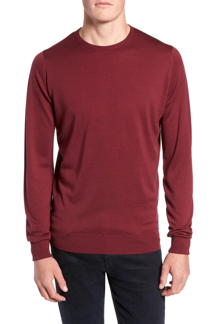 Men's John Smedley 'marcus' Easy Fit Crewneck Wool Sweater, Size - Burgundy